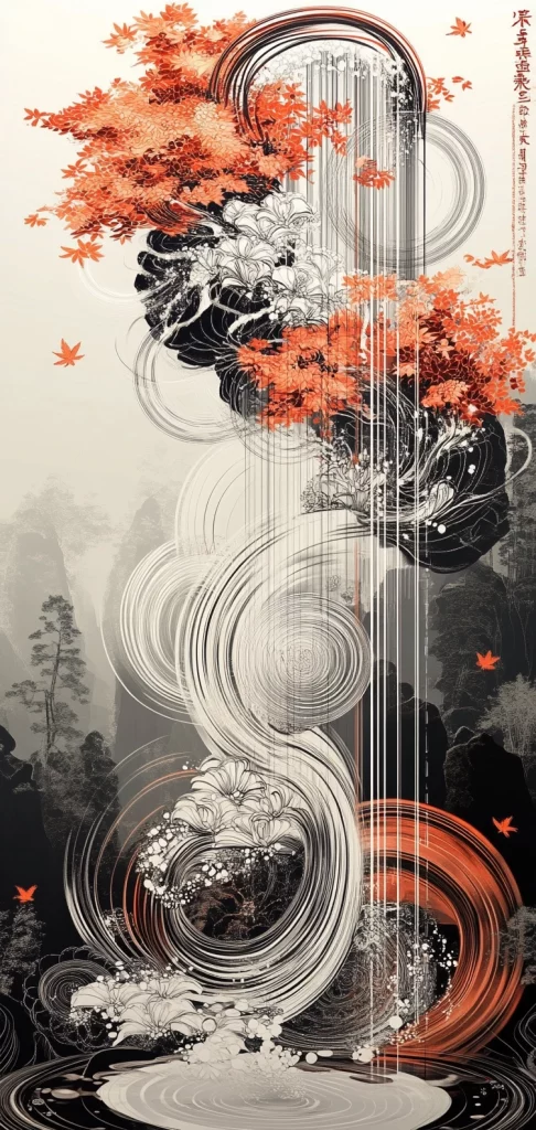 Monochrome Swirl with Orange Highlights - Eastern Traditional