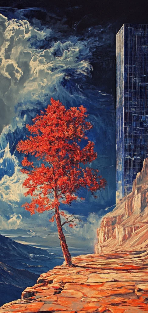 Contrasting Blue Red Landscapes - Surrealism
