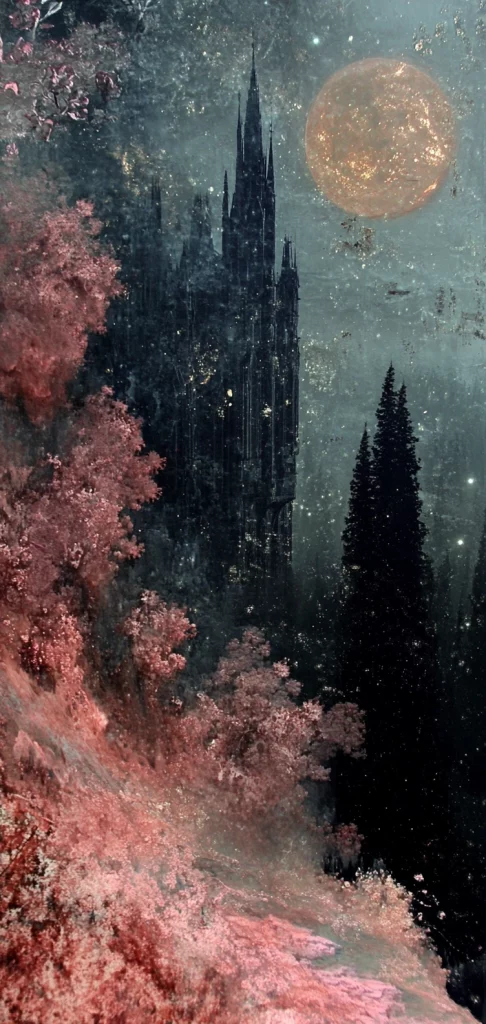 Iridescent Gothic with Prismatic Night Glow Noise Effect Midjourney style sref code