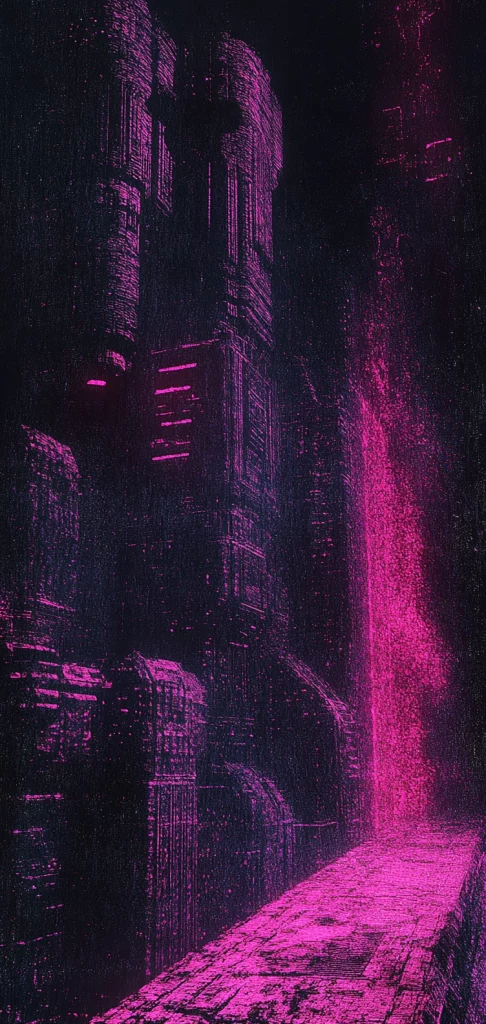 Dark Neon Textured Landscape - High Contrast