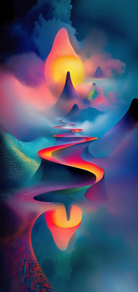 Neon Gradient Mountainscape - Modernism