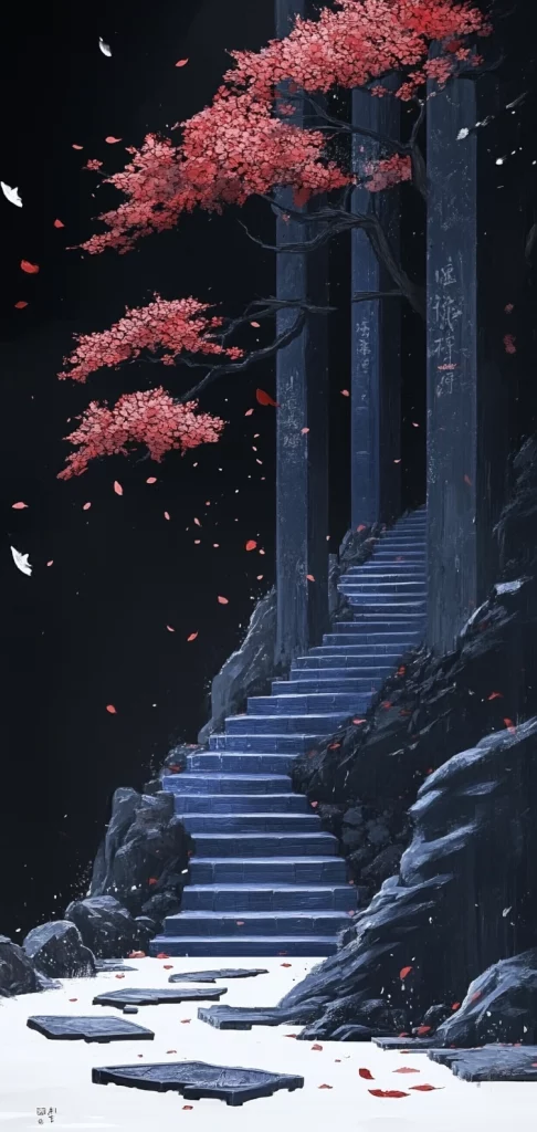 Cool Toned Contrast with Bold Red - Eastern Traditional