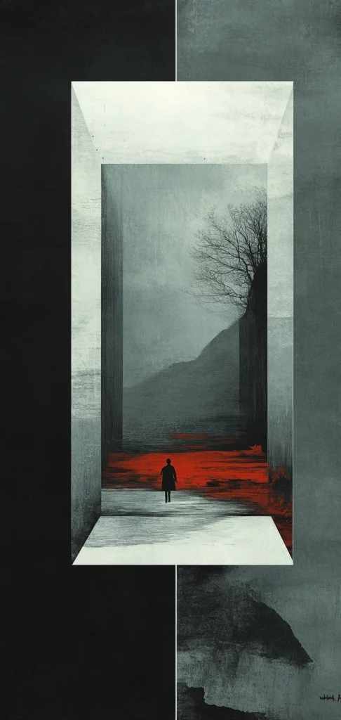 Geometric Monochrome with Red Accents - Geometric