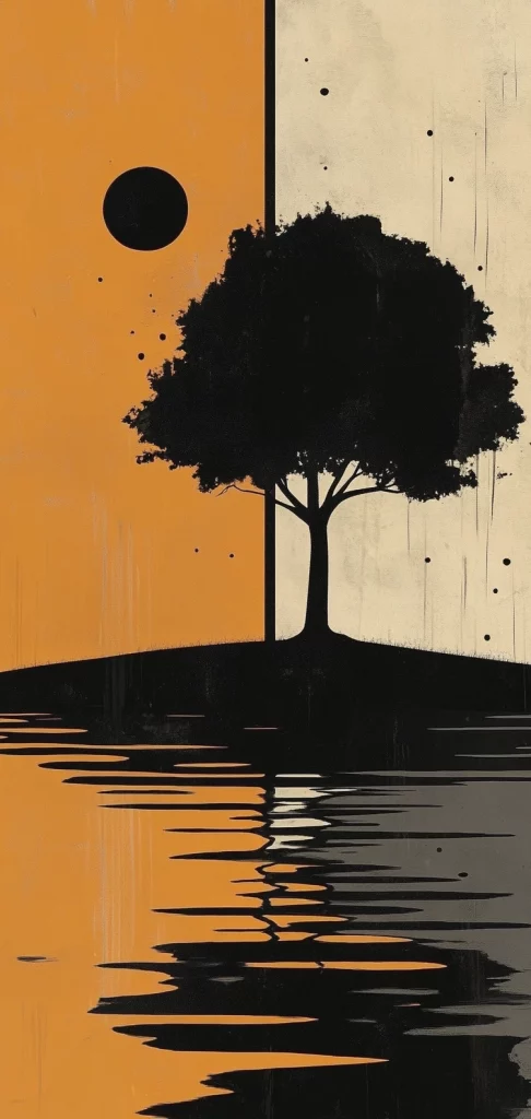 Golden Silhouette Reflection - Modernism