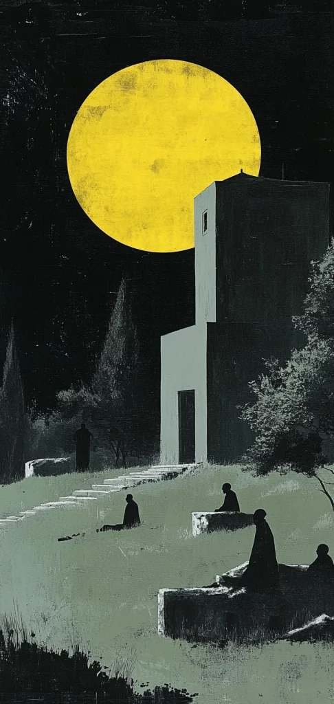 Monochrome Nightscape with Yellow Accents - Modernism