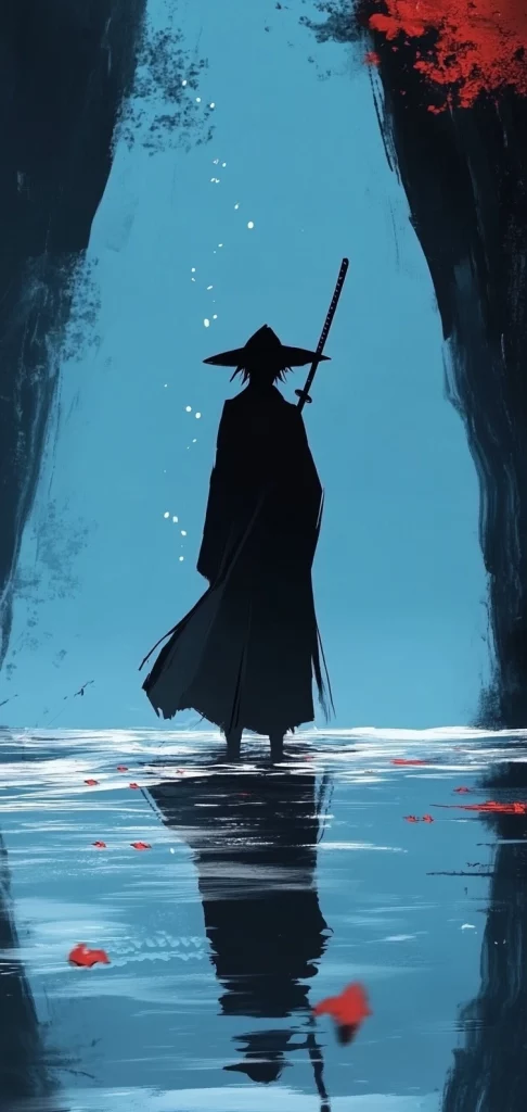 Red-Blue Contrast Scenes - Ink Painting