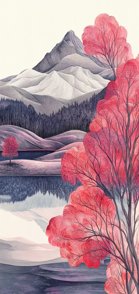 Red-Accented Mountain Landscapes - Eastern Traditional