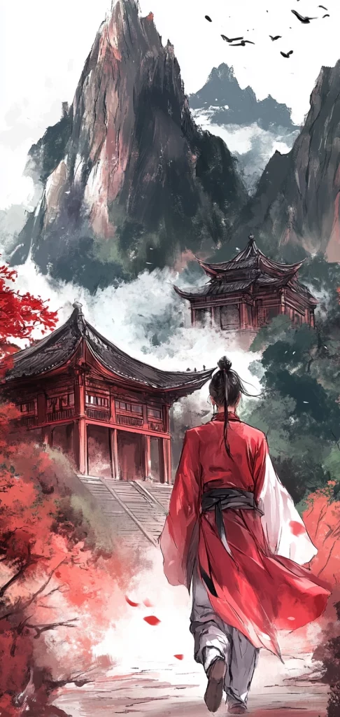 Red and Black Dramatic Scenery - Eastern Traditional