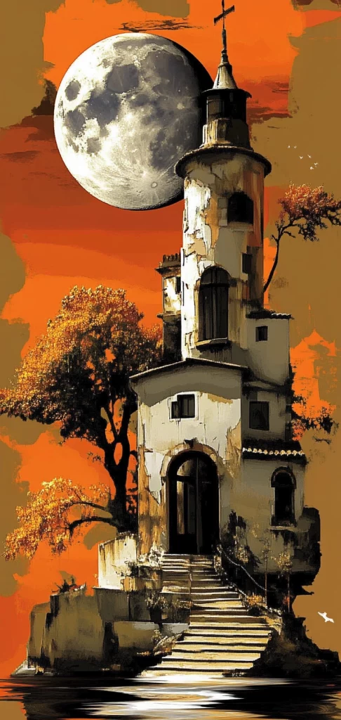 Orange Hues with Moonlit Shadows - High Contrast