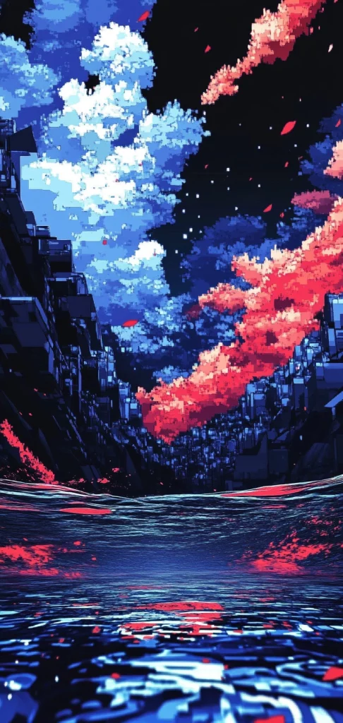 Vivid Contrast Futuristic Nightscape - Vaporwave