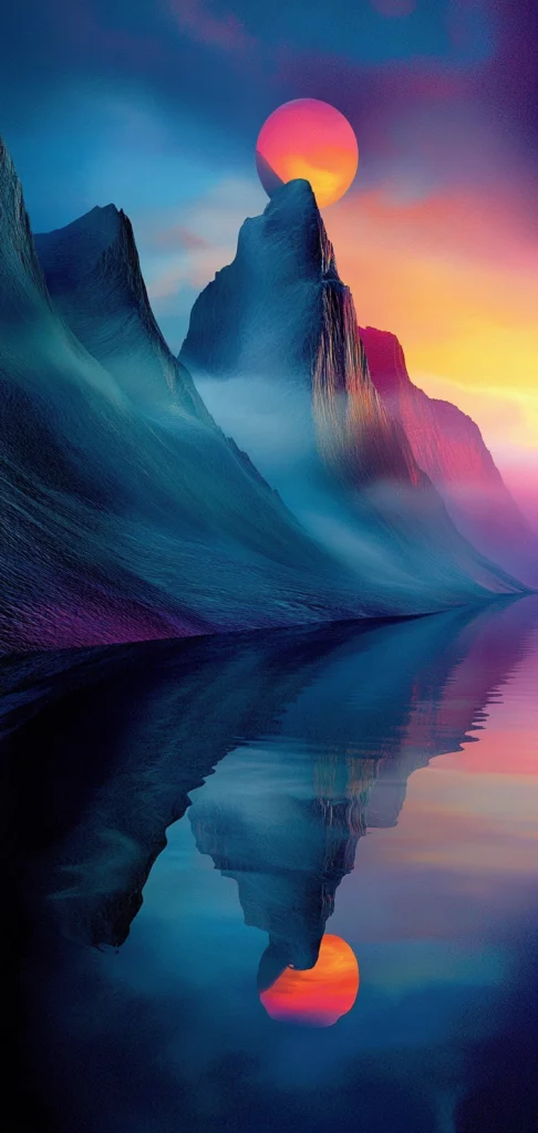 Neon Gradient Mountainscape - Warm Tone