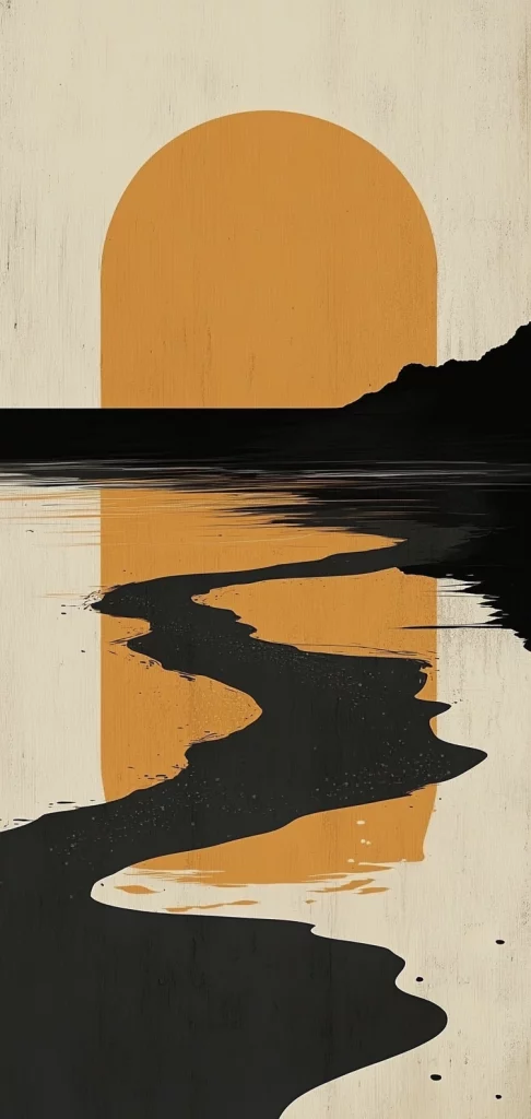 Golden Silhouette Reflection - Modernism