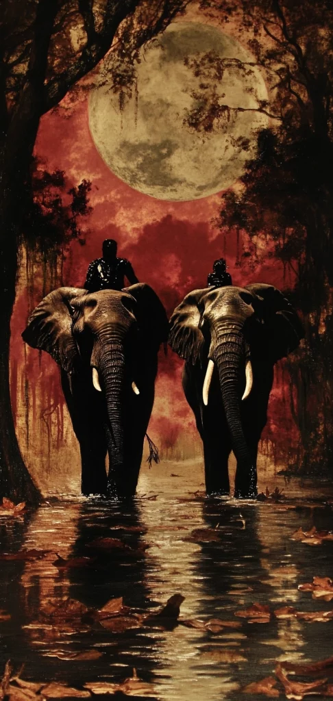 Red Dominant Noir Landscape - Oil Painting