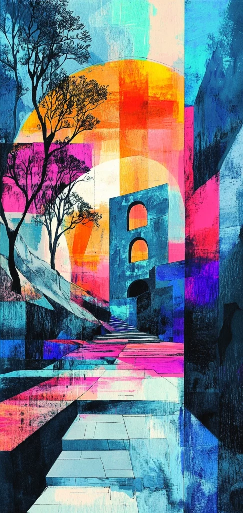 Vivid Geometric Landscape - Abstract Art