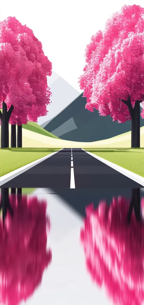 Vivid Pink Geometric Landscapes - Modernism