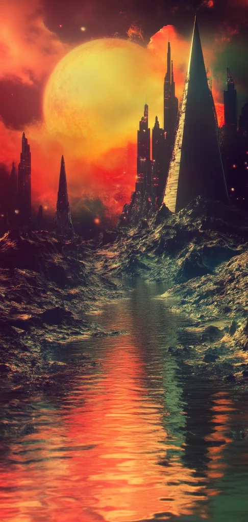 Fiery Lunar Reflections - Futurism