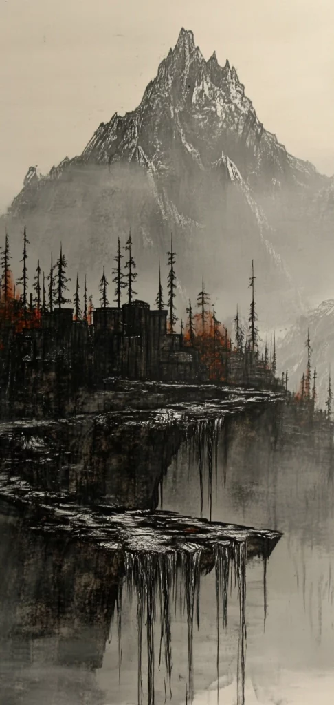 Muted Earthy Cliffscapes - Ink Painting