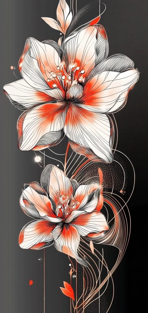 Monochrome Swirl with Orange Highlights - Eastern Traditional