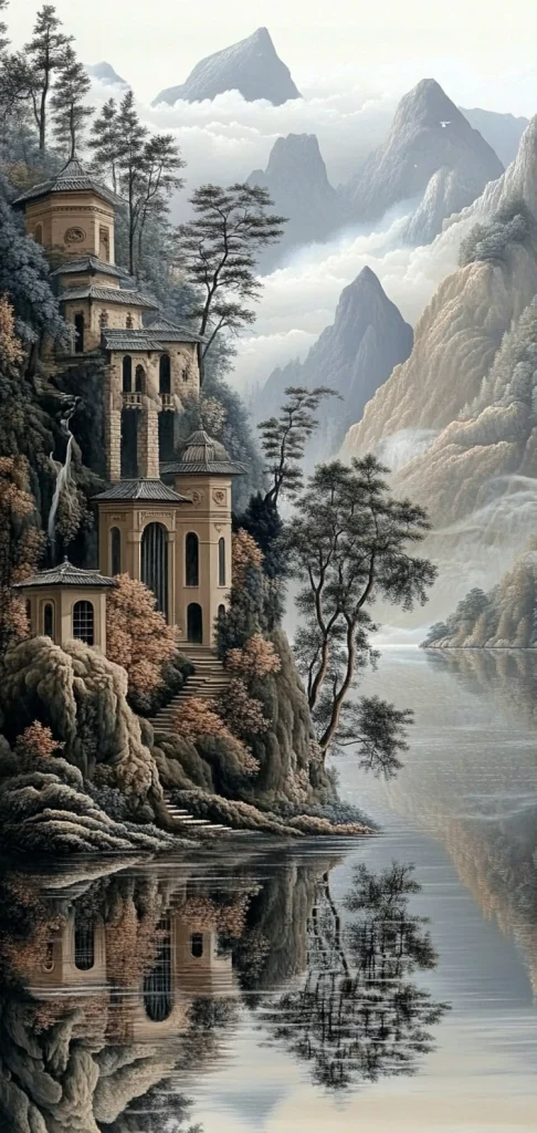 Ornate Architecture in Serene Landscape - Western Classical