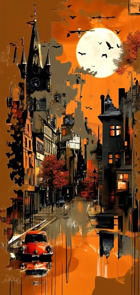 Orange Hues with Moonlit Shadows - High Contrast