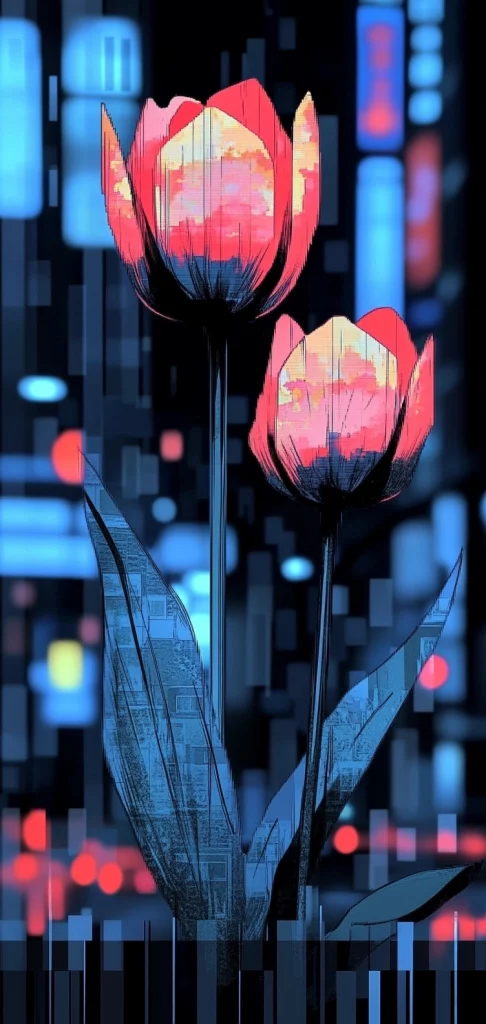 Vivid Contrast Futuristic Nightscape - Pop Art