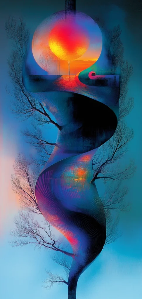 Neon Gradient Mountainscape - Digital Art