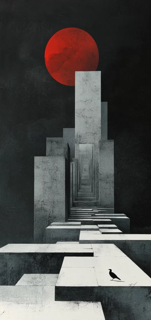 Geometric Monochrome with Red Accents - Urban