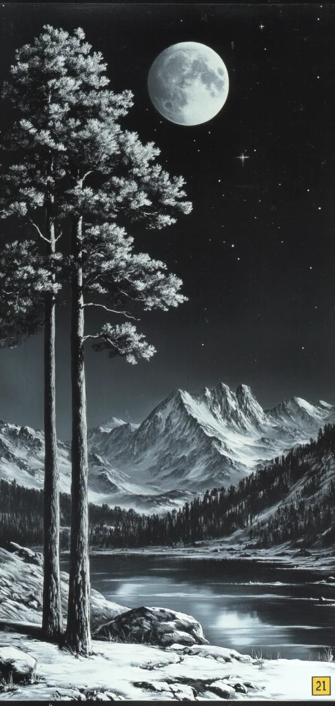 Monochrome Moonlit Wilderness - Illustration