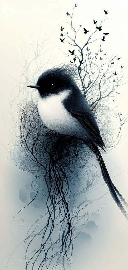 Monochrome Ink Elegance - Ink Painting