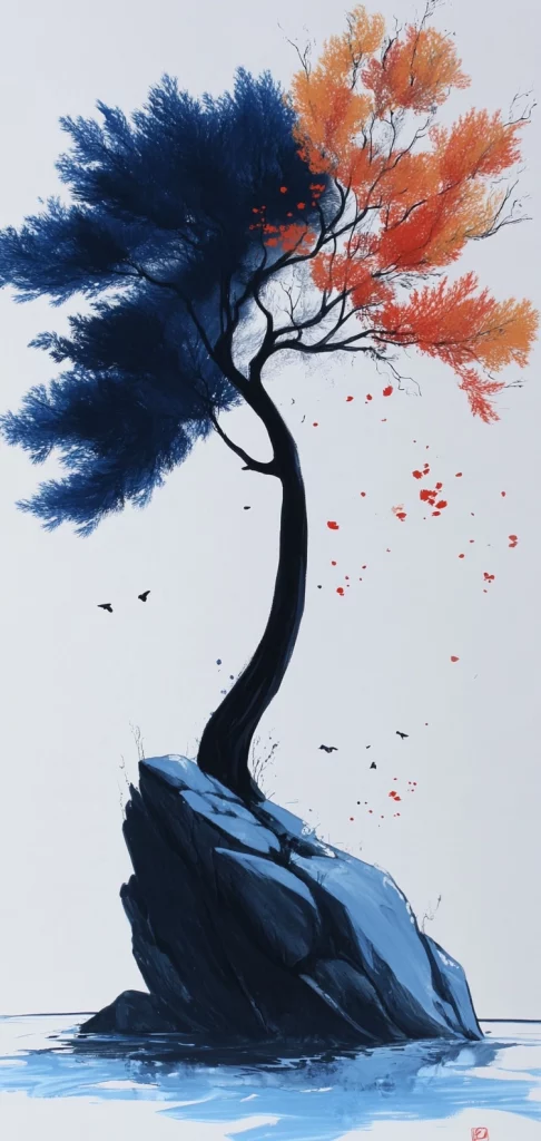 Red-Blue Contrast Scenes - Eastern Traditional