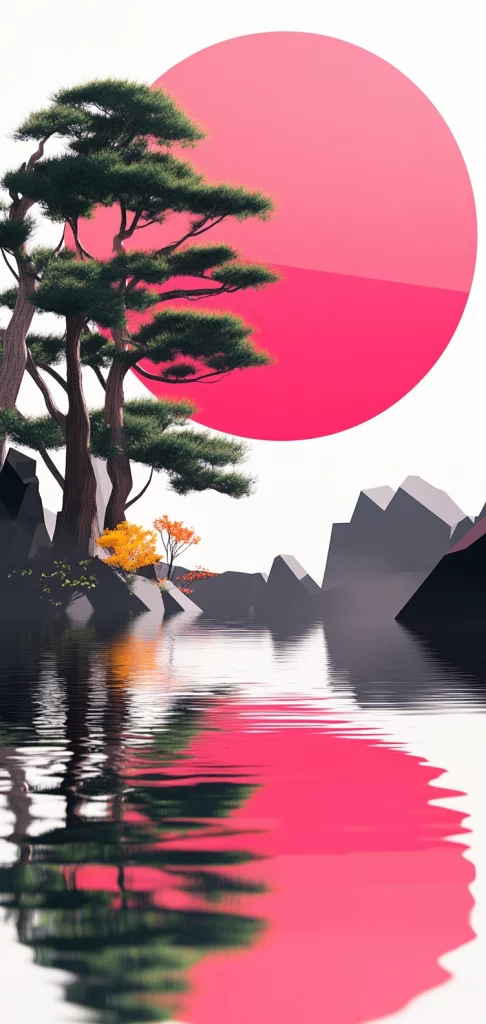 Vivid Pink Geometric Landscapes - Pop Art