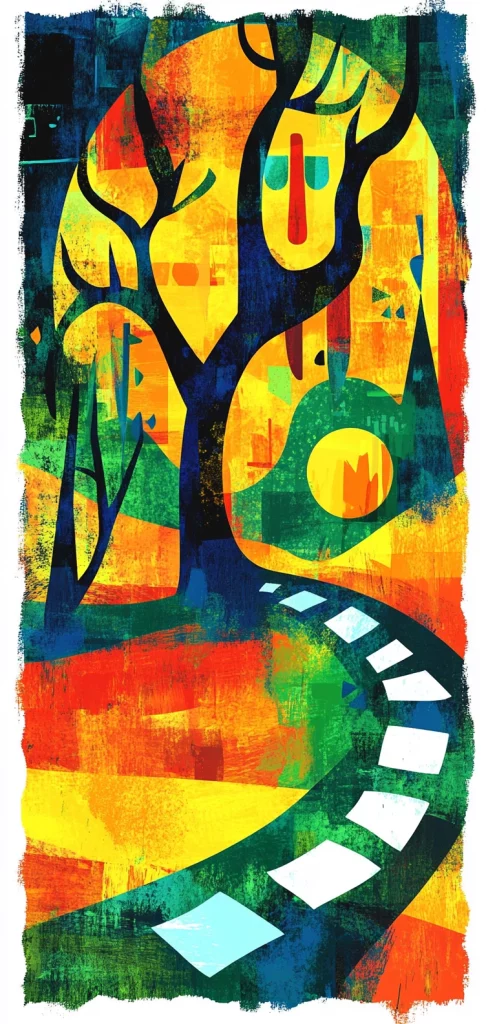 Vibrant Geometric Brushstrokes - Warm Tone