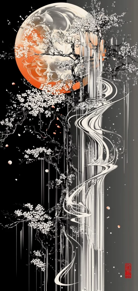 Monochrome Swirl with Orange Highlights - Eastern Traditional