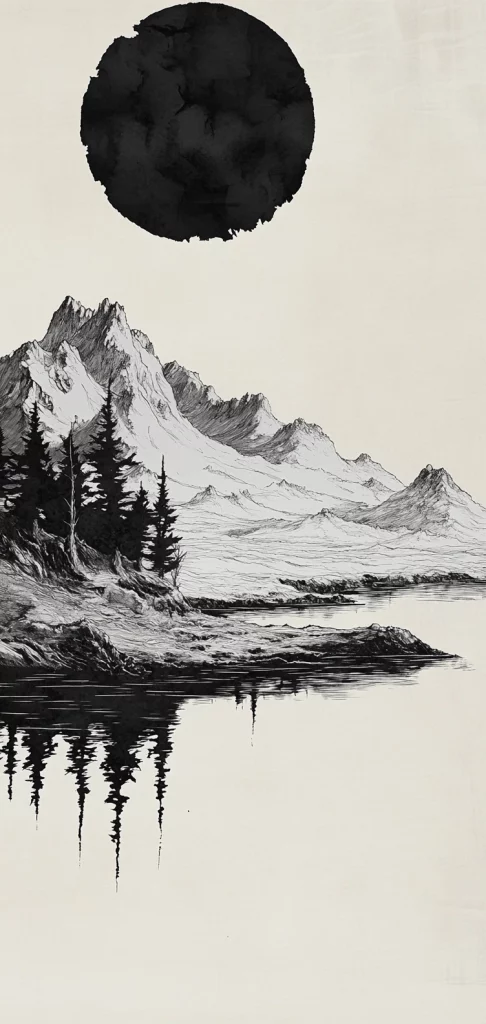 Monochrome Ink Landscapes - High Contrast