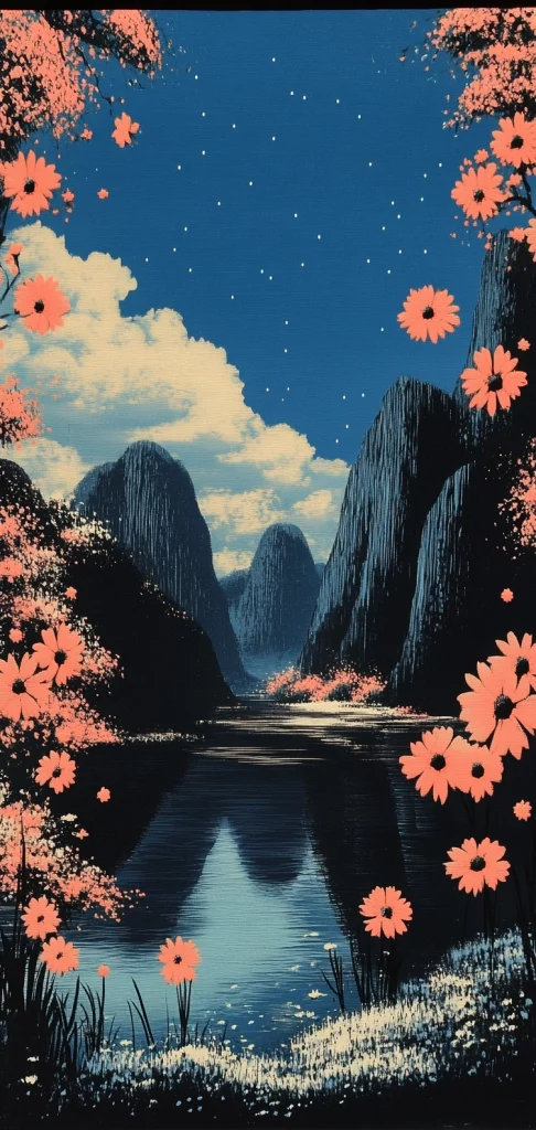 Vibrant Blue with Floral Accents - Surrealism