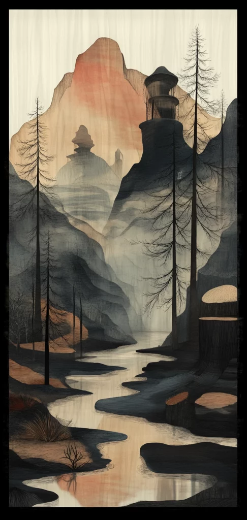 Dark Toned Serene Landscapes - Watercolor