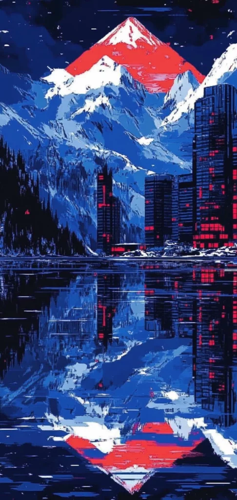 Vivid Contrast Futuristic Nightscape - Vaporwave