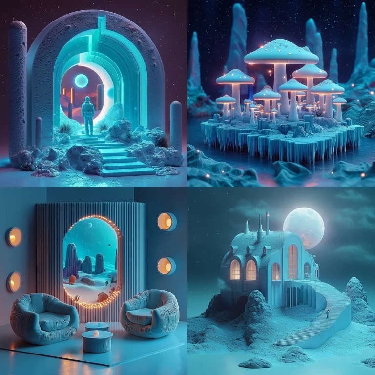 Cyan Froze Architecture Lighting - Midjourney style sref code