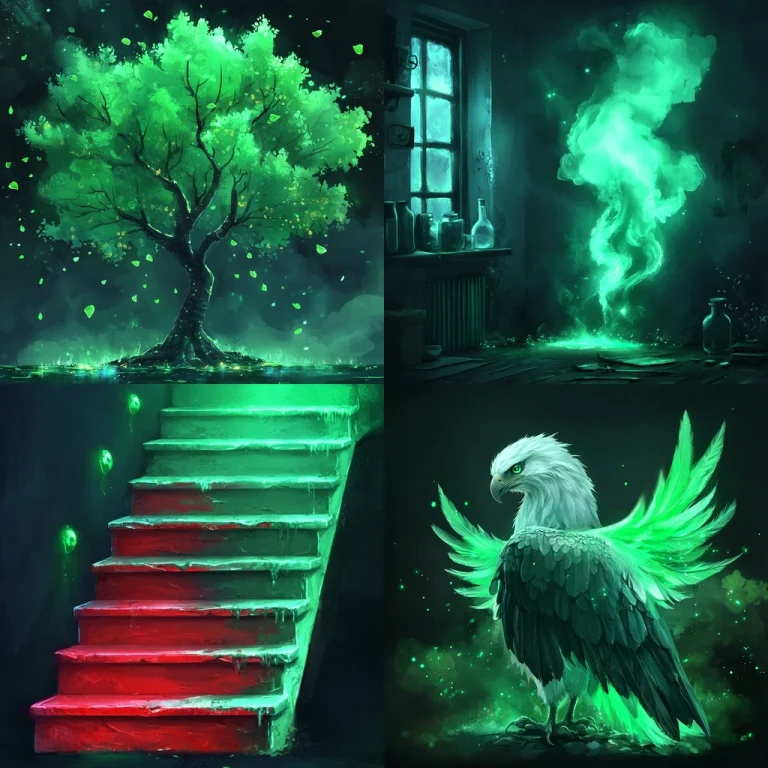 Glowing Green Contrast Art - Midjourney style sref code