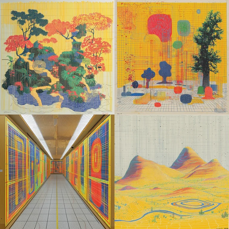 Geometric Grid with Vibrant Nature Forms - Midjourney style sref code