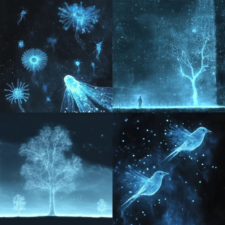 Nebulous Cyan Digital Glow - Midjourney style sref code