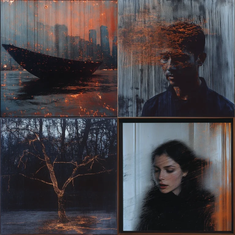 Orange Tinted Desaturated Brush Strokes - Midjourney style sref code