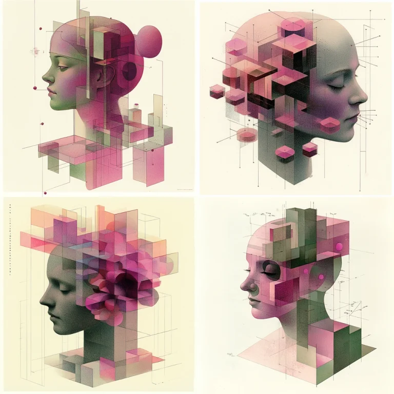 Geometric Overlap in Pink and Green - Midjourney style sref code