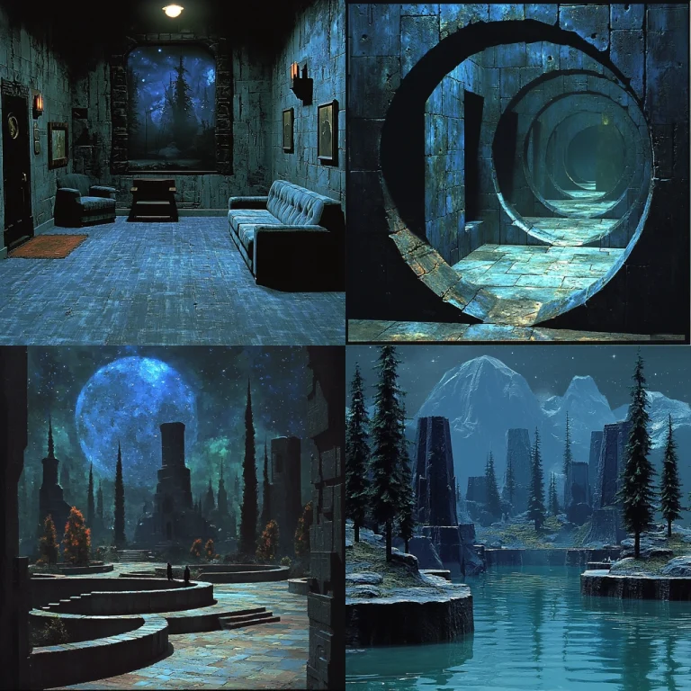 Moody Dark Blue Architectural - Midjourney style sref code