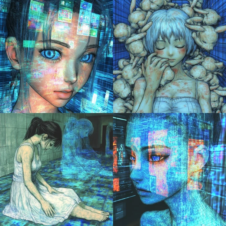 Digital Textured Cool Cyan - Midjourney style sref code