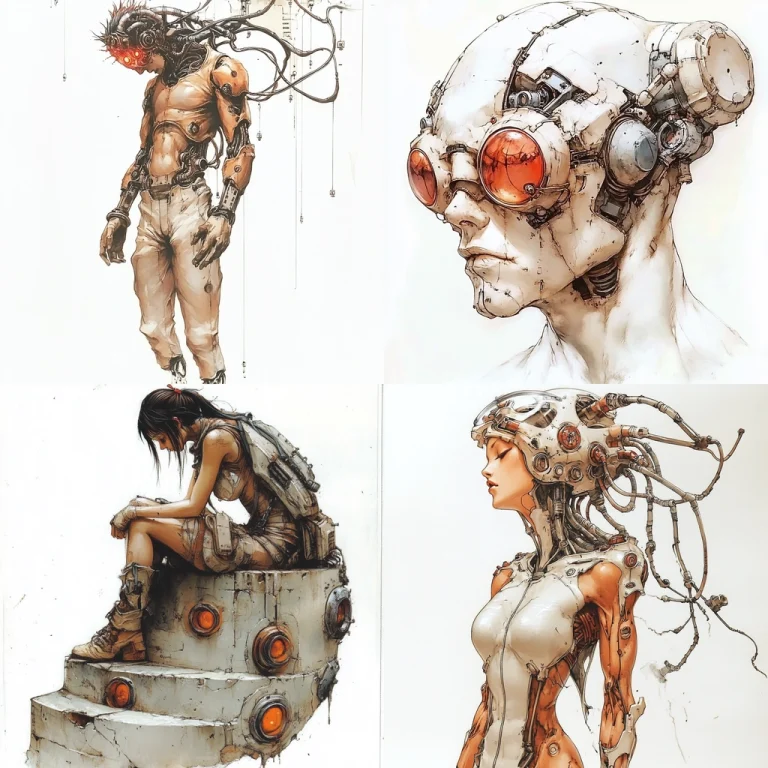 Cybernetic Ink and Watercolor Fusion - Midjourney style sref code