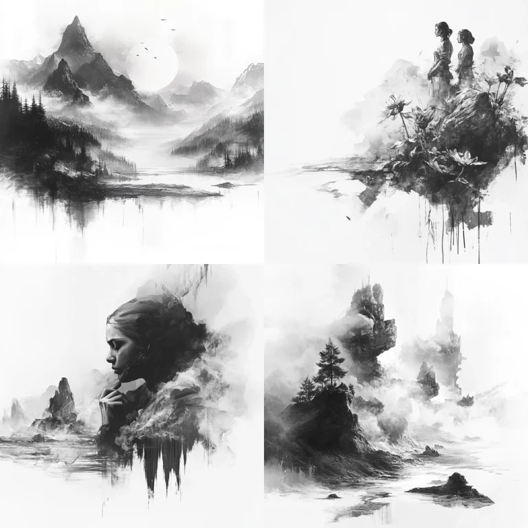 Monochrome Ink Landscape - Midjourney style sref code