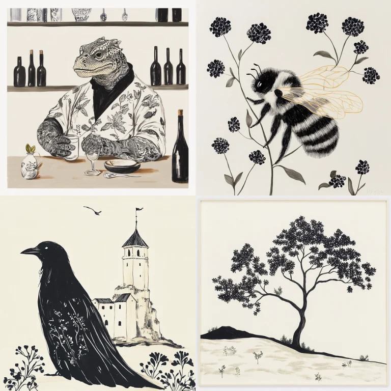 Monochrome Illustrative Ink Art - Midjourney style sref code