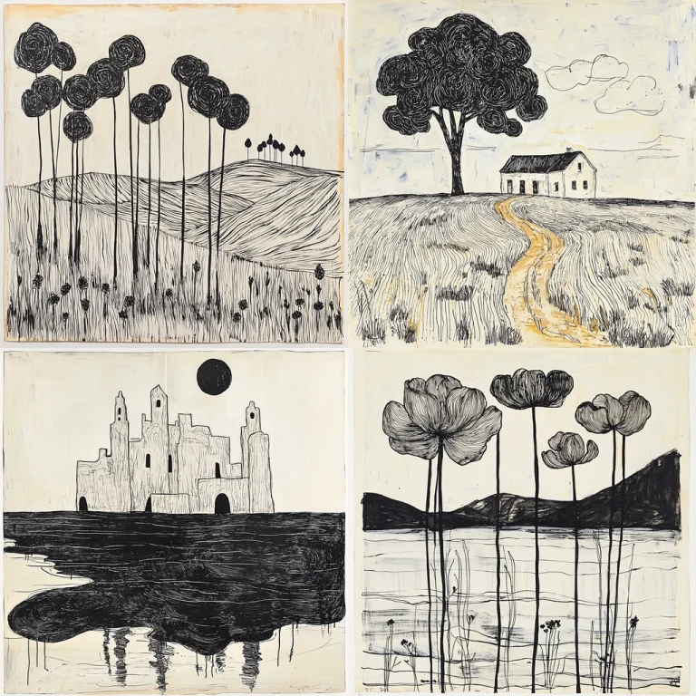 Black Fluid Ink Etching - Midjourney style sref code