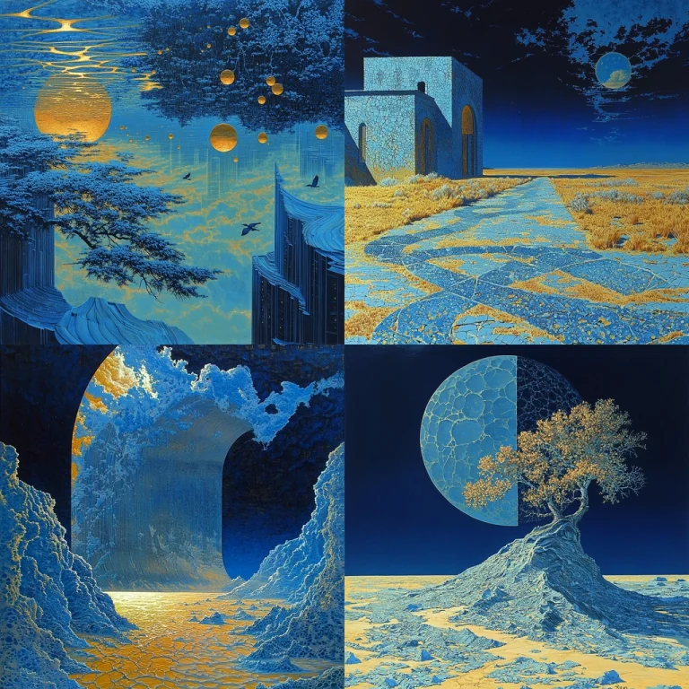 Vivid Blue and Golden Textures - Midjourney style sref code